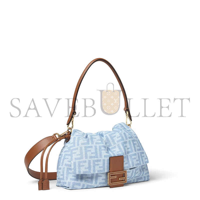 FENDI BAGUETTE SOFT MEDIUM LIGHT BLUE FF DENIM BAG 8BR833AY6QF1WM6 (26.5*18*8.5cm)